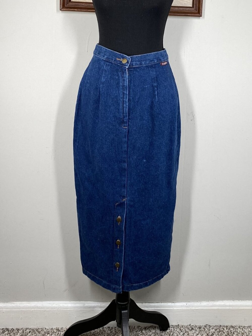 Vintage 80s Shades Midi Denim Skirt Women's 10 Blue Casual USA VTG